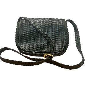 Talbots hunter green crossbody purse bag basket weave design genuine leather